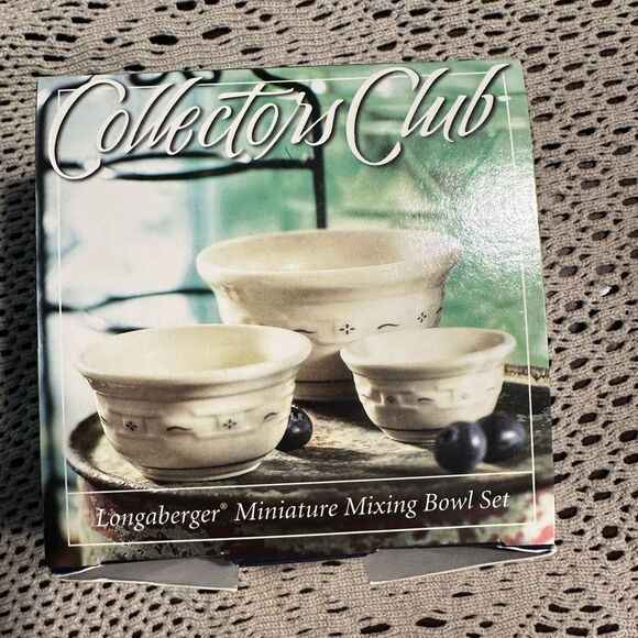 Longaberger Miniature Mixing Bowl Set Collectors Club White/blue - Picture 1 of 8